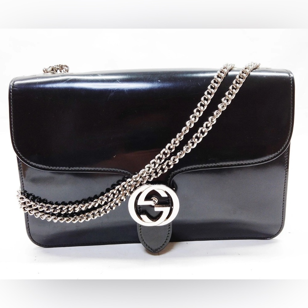 Authentic Gucci Black Leather Chain Shoulder Bag Gucci Black Patent leather